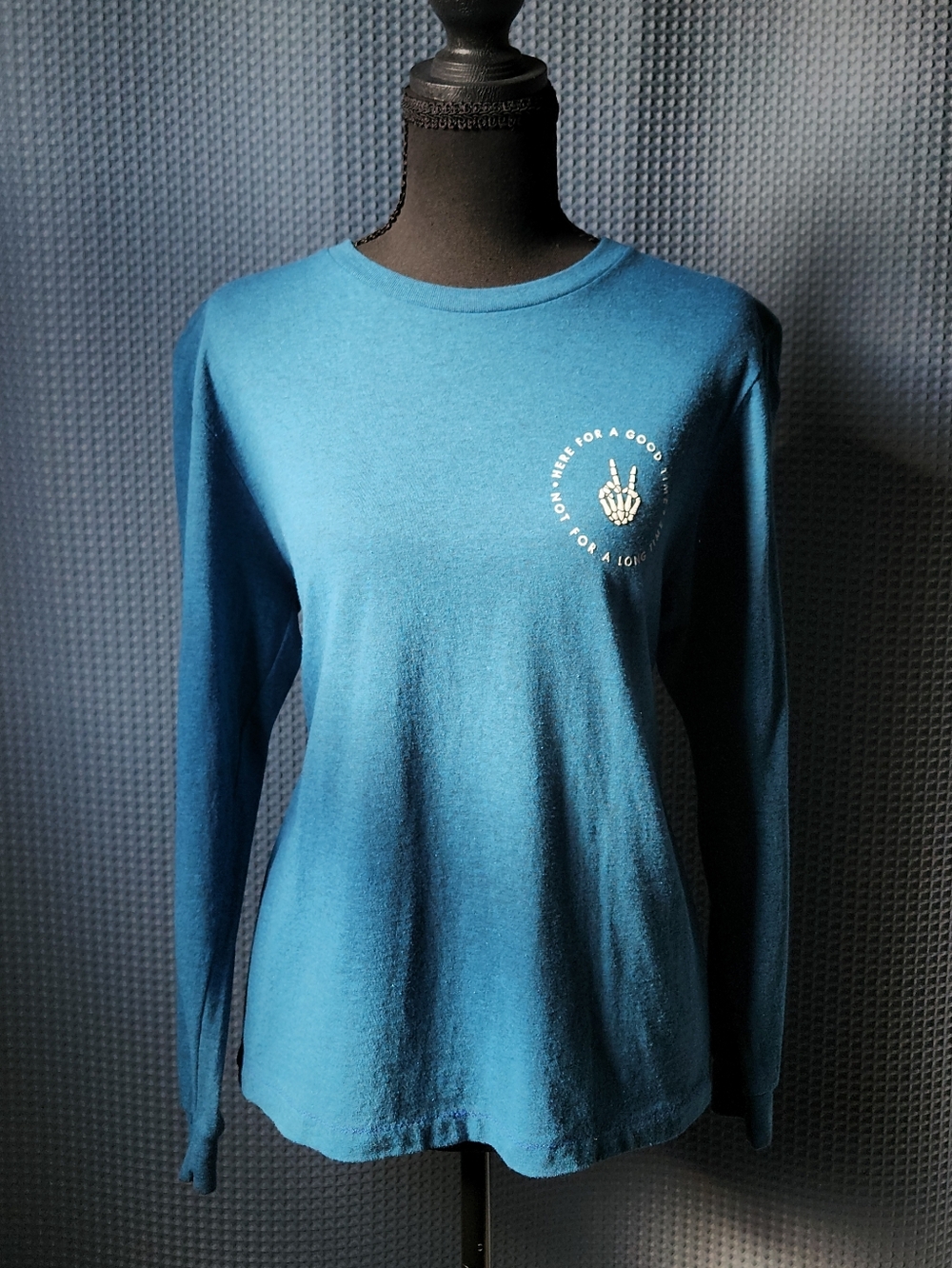 Eighty Eight Brand Blue Long Sleeve Graphic Tee with Chest And Back Logo